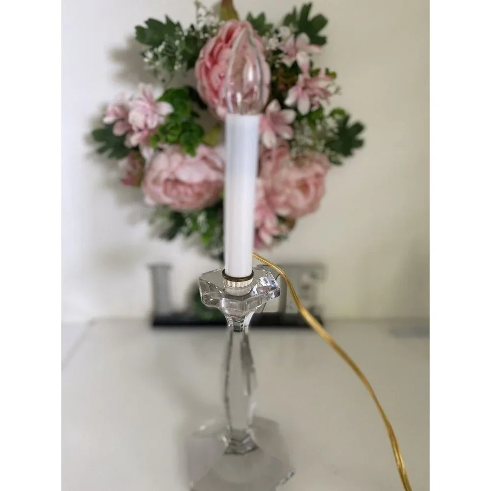 Vintage Clear Cut‎ Glass Crystal Candlestick Lamp 14” Table Lamp Working Light